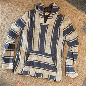 Faherty Blue and Cream Striped Hooded Baja Pullover